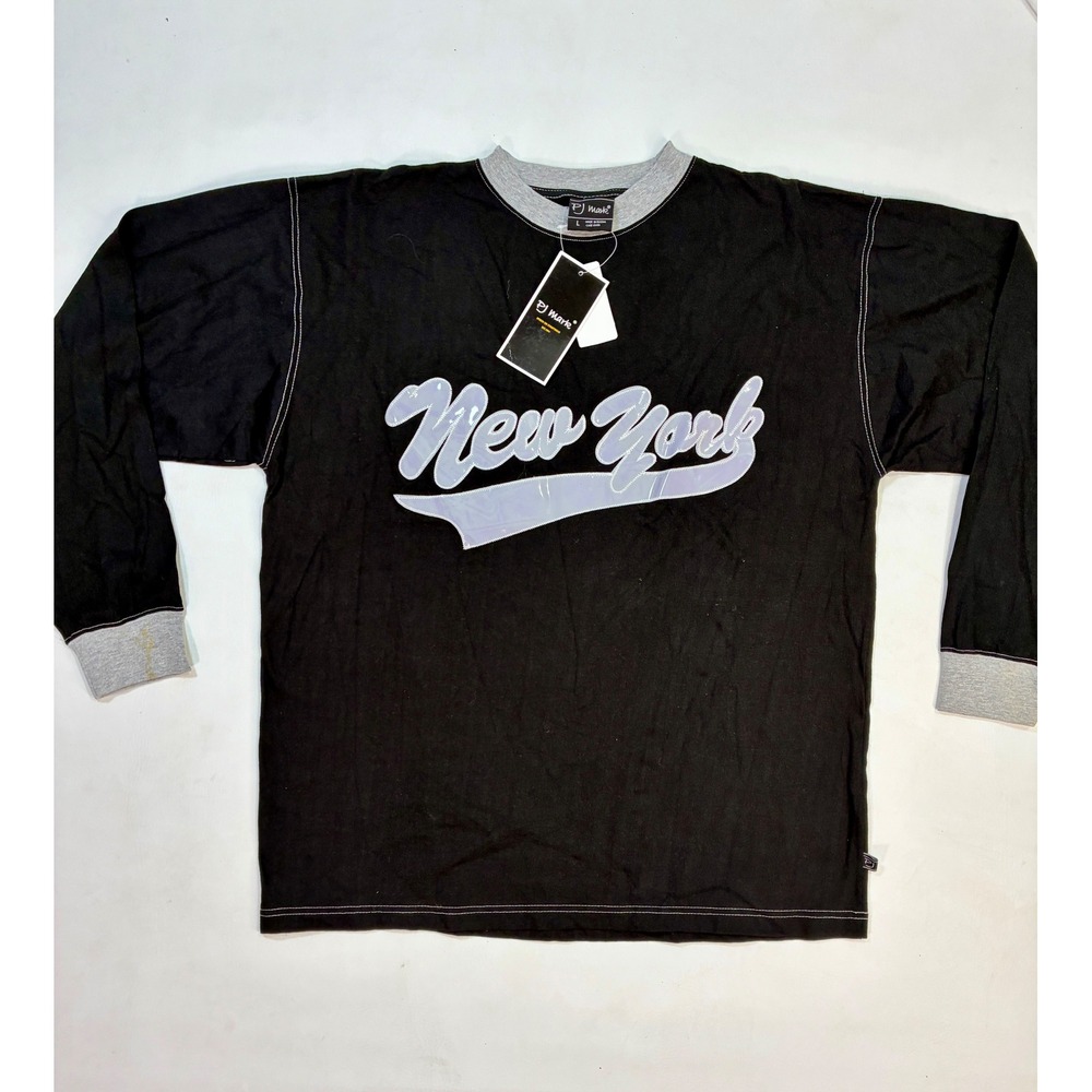 90 PJ Mark Men Long Sleeve "New York" Graphic T-Shirt Size L Black Gray Contrast